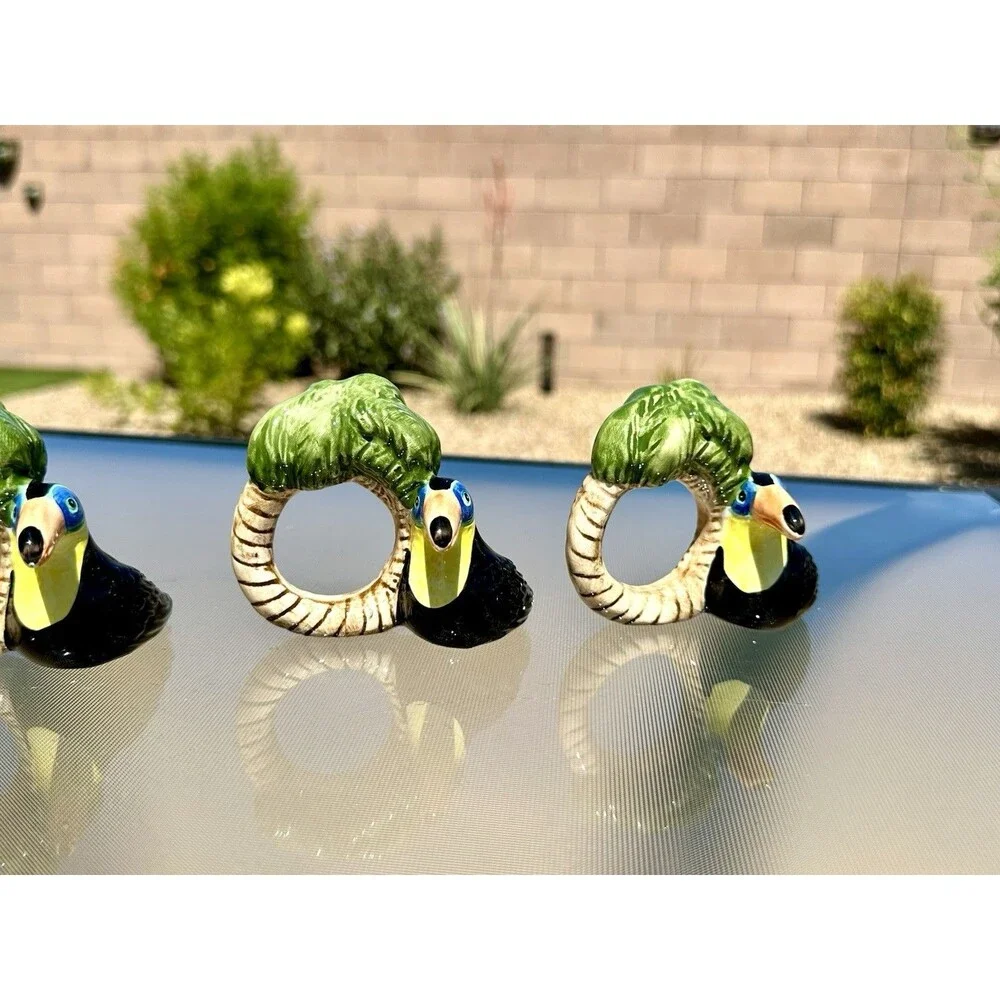 VTG 4 Toucan Palm Tree Napkin Rings Tikki Tropical Exclusively for Cardinal Inc